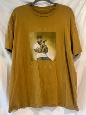 Post Malone Austin 2023 Tour T-Shirt Large Mustard Yellow Concert Merch
